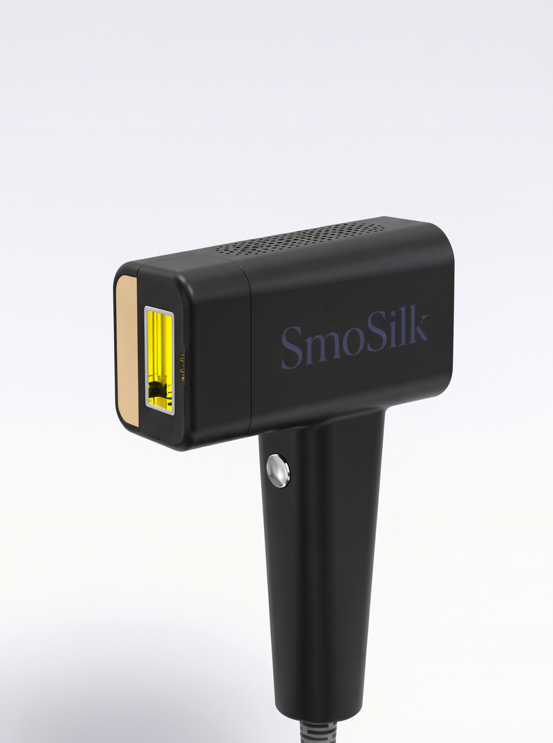 SmoSilk IPL device, matte black, front-right angle